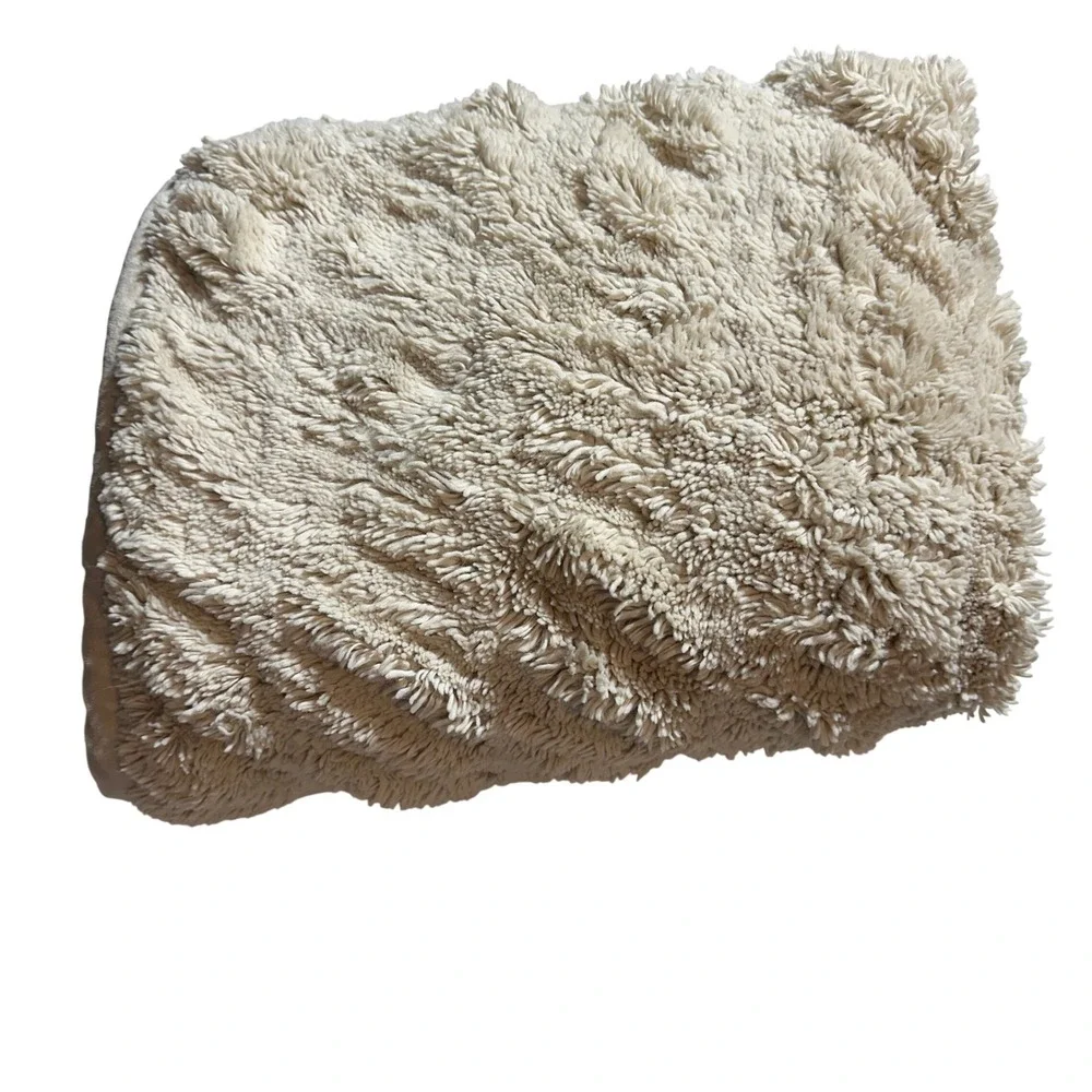 Pottery Barn Faux Fur Throw Blanket 50x60 Ivory Cream Shaggy Weighted Soft Cozy